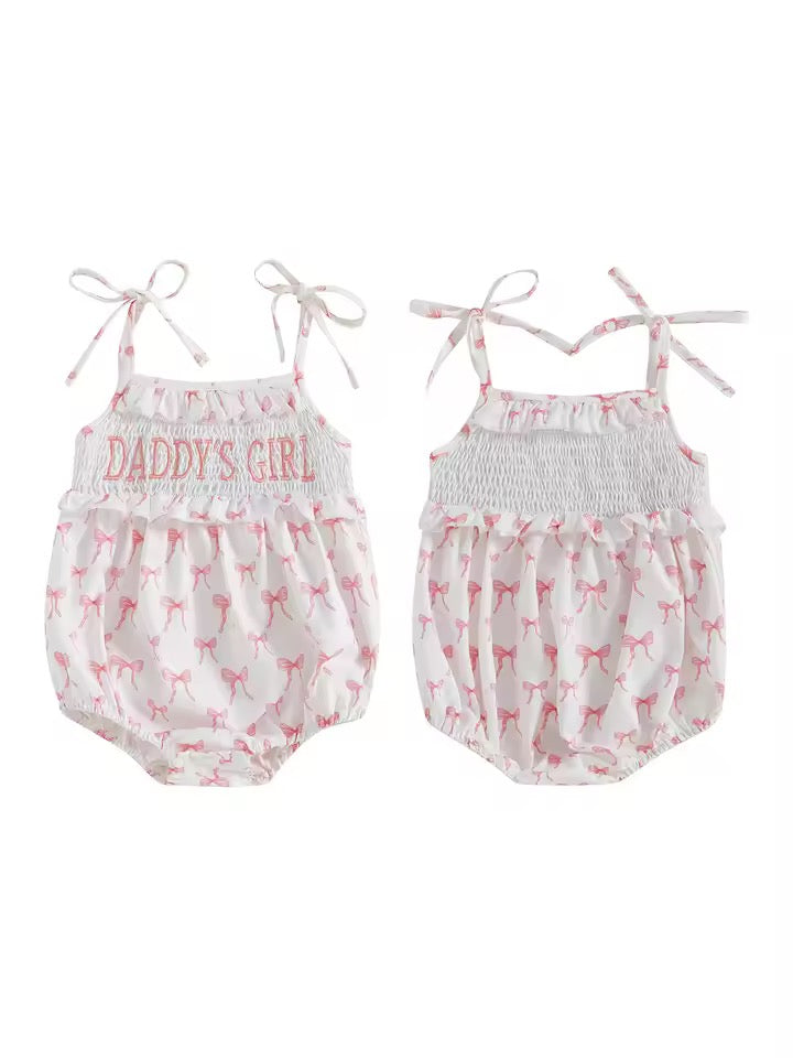 Lola Daddy’s Girl + Mama’s Girl Pink Bow Smocked Romper Set