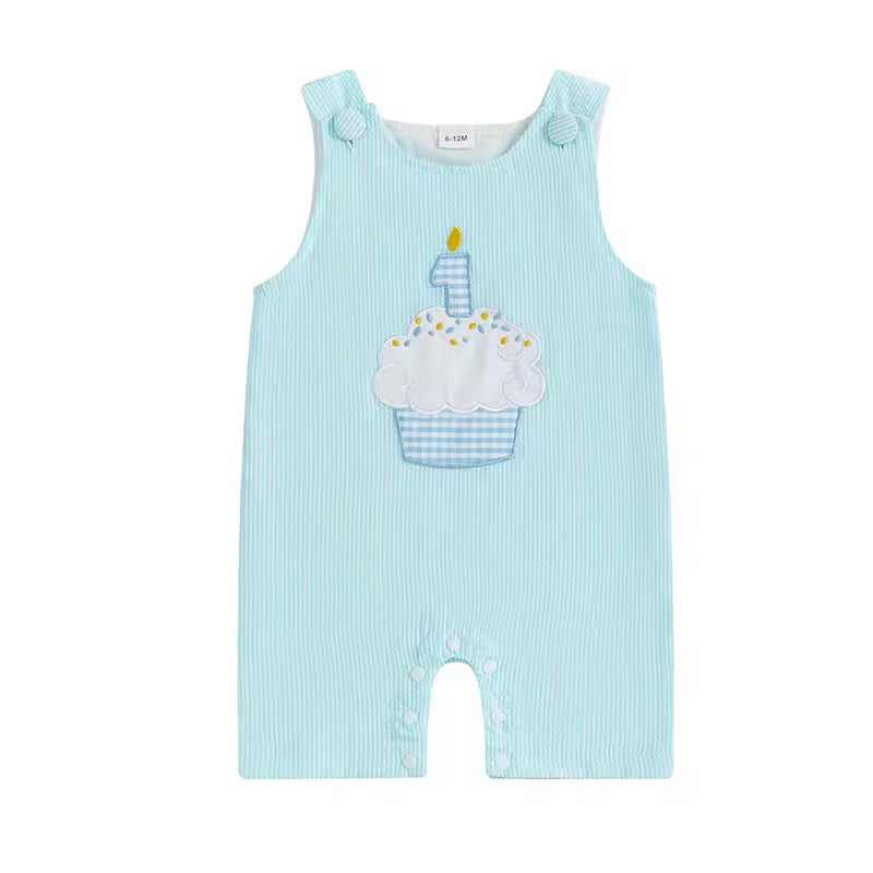 Lachlan Cupcake First Birthday Romper - Sky Blue
