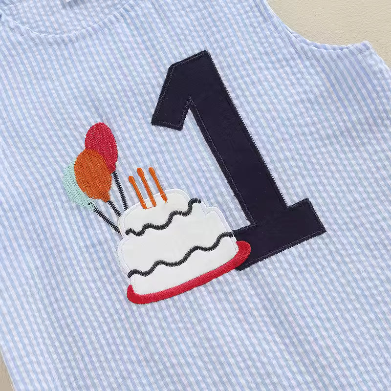 Callum Boys First Birthday Romper - Blue | Cake