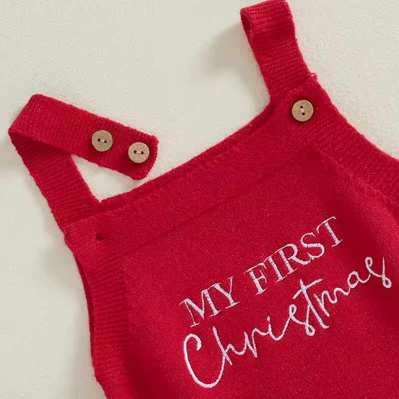 My First Christmas Baby Romper – Red Knitted Christmas Outfit
