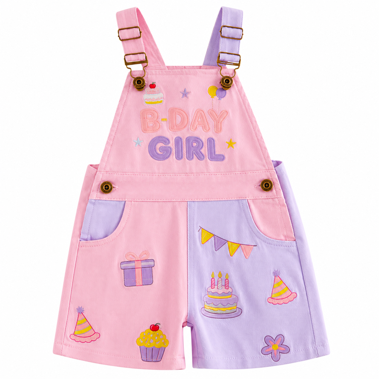 B-Day Girl Pink & Lilac Denim Birthday Romper