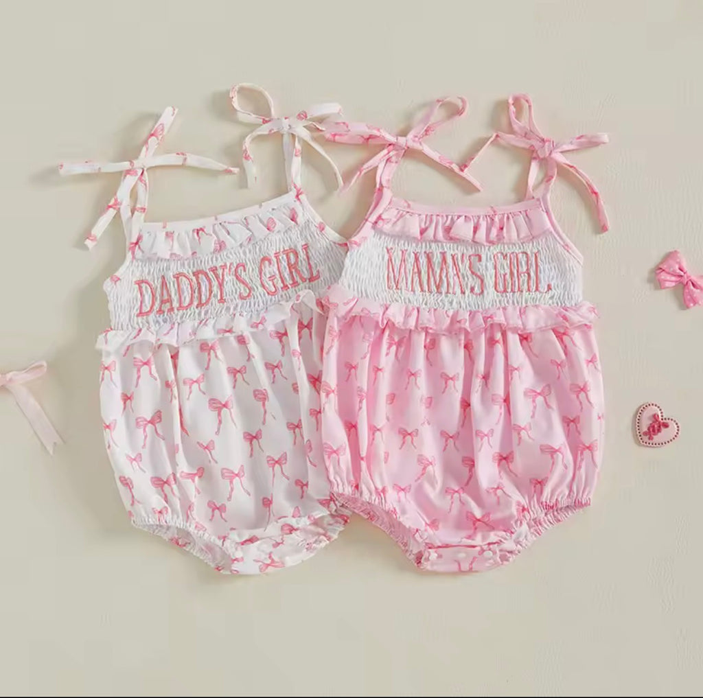 Lola Daddy’s Girl Pink Bow Smocked Romper