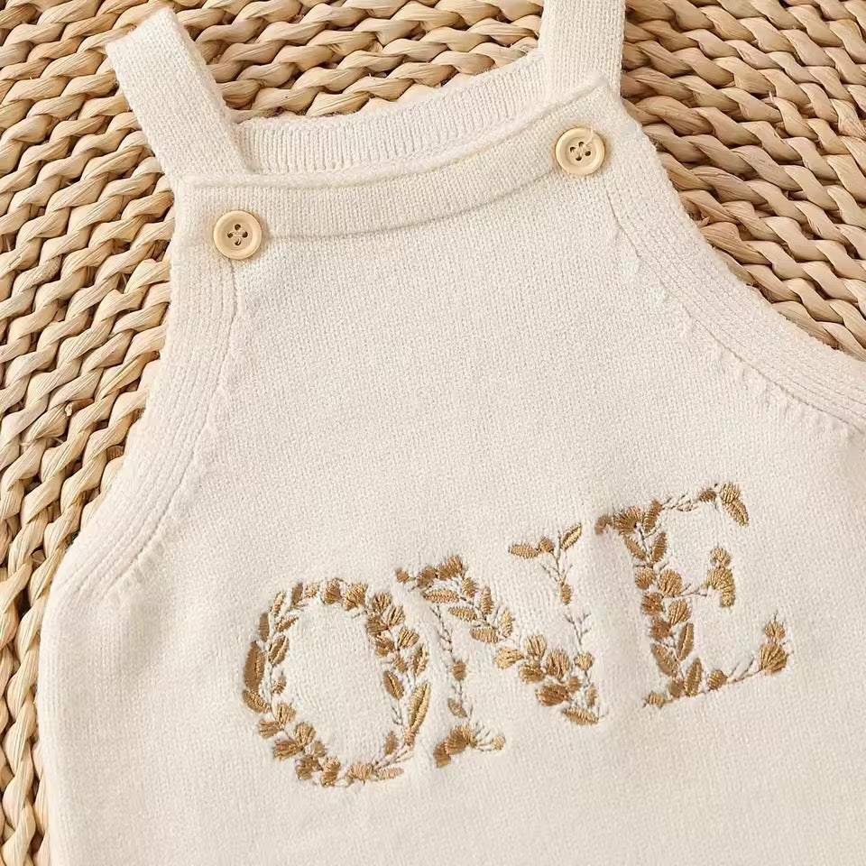 Liam & Lou Unisex One Birthday Knit Romper – Autumn First Birthday Outfit