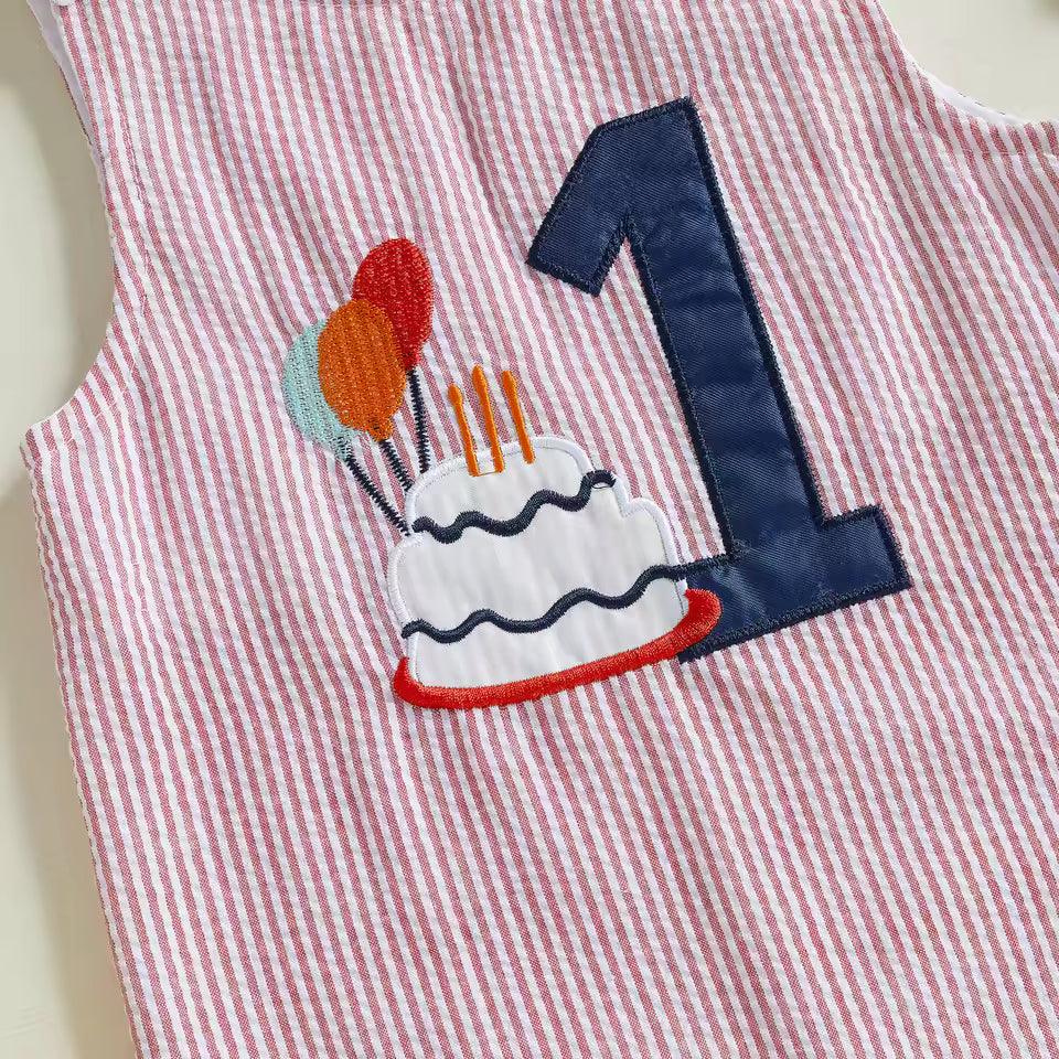 Callum Boys First Birthday Romper - Pink | Cake