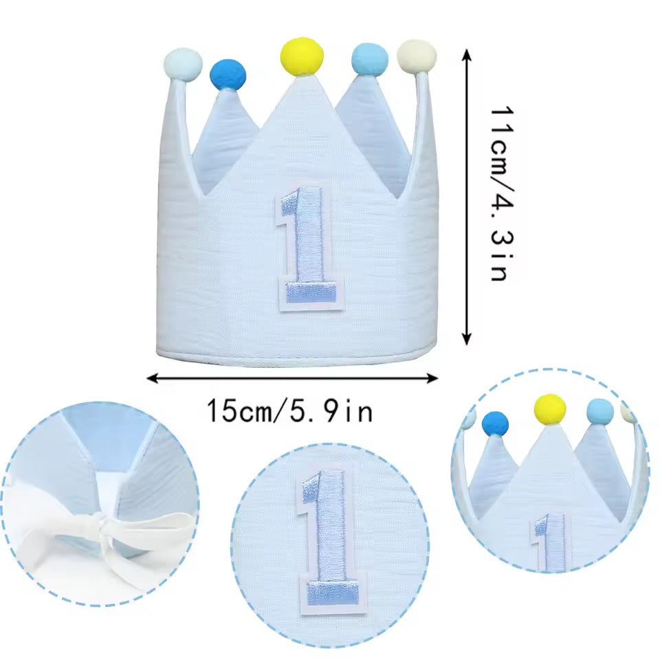 Blue First Birthday Crown | Baby Boy Cake Smash Birthday Hat