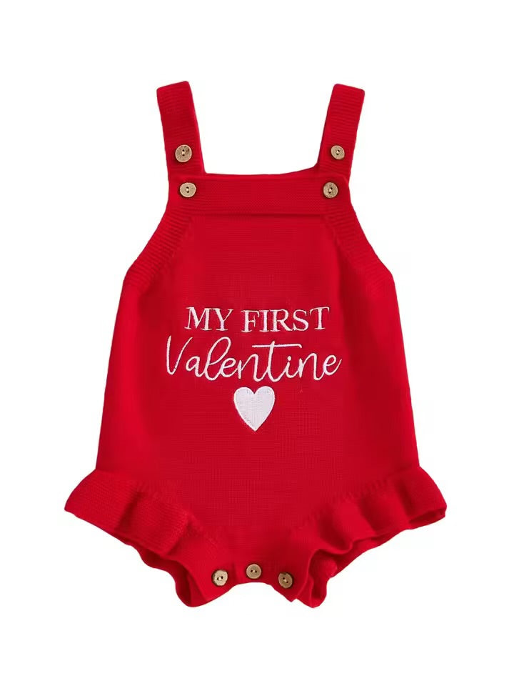 My First Valentine Knit Romper (Red)