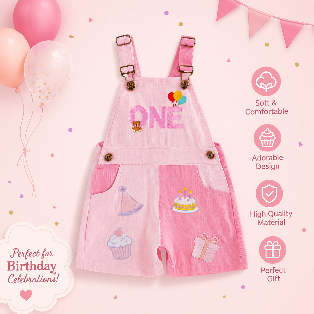 Pink “ONE” Birthday Overall Romper