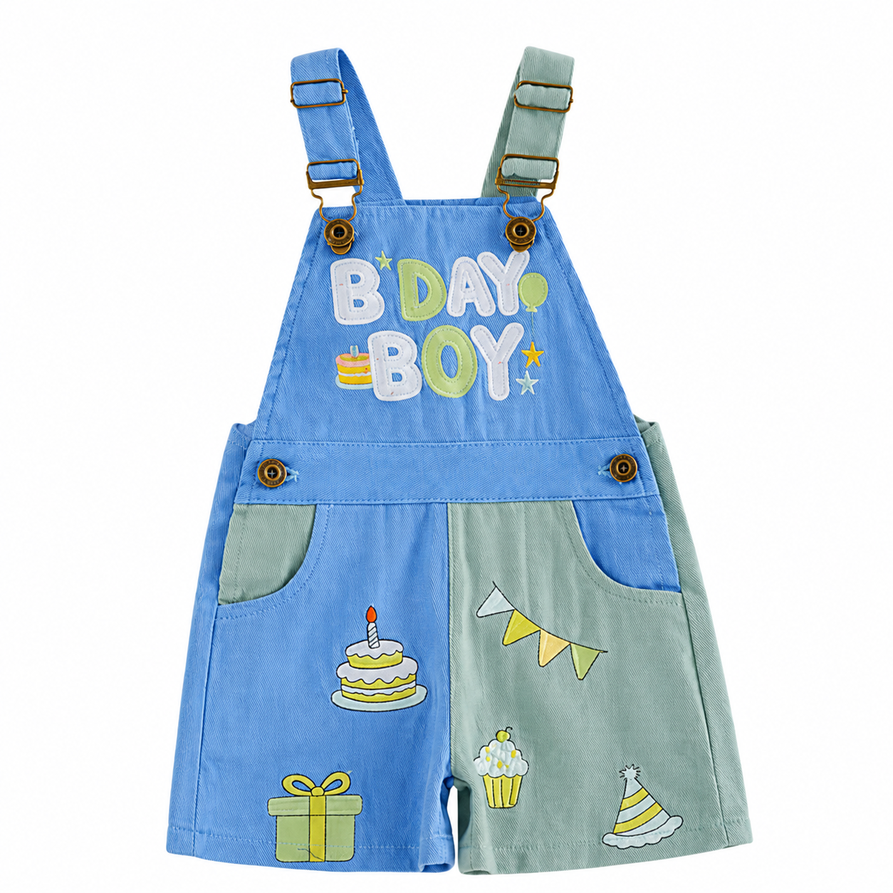 B-Day Boy Blue & Sage Denim Birthday Romper