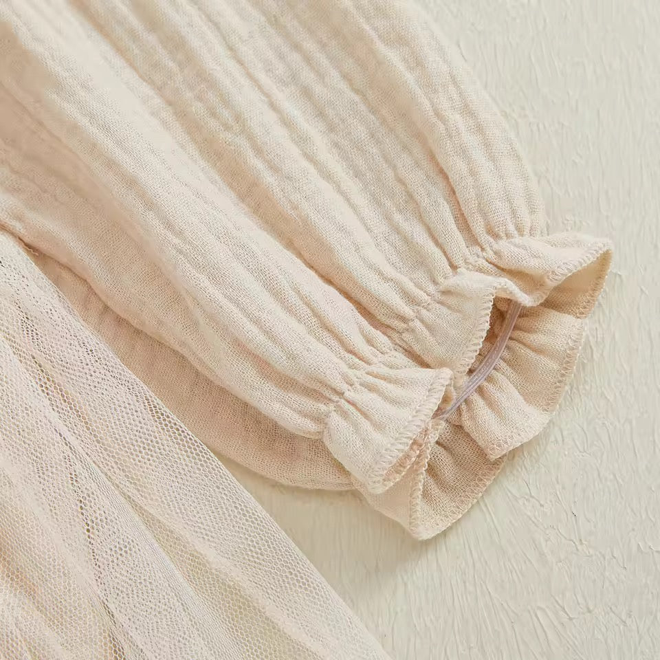 Zoe First Birthday Long Sleeve Tutu Romper/Dress - Biege