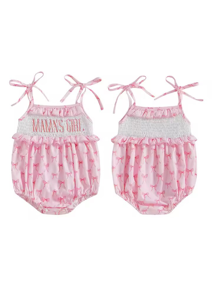 Lola Daddy’s Girl + Mama’s Girl Pink Bow Smocked Romper Set