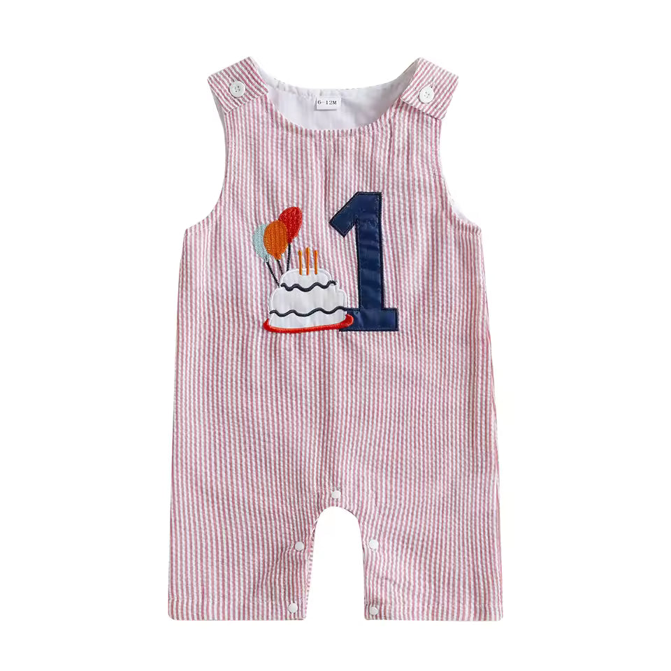 Callum Boys First Birthday Romper - Pink | Cake