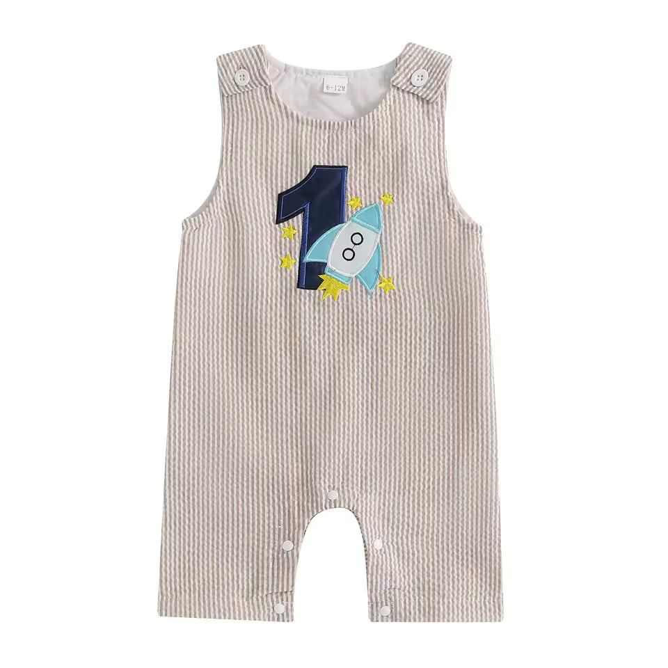Callum Boys First Birthday Romper - Beige | Rocket