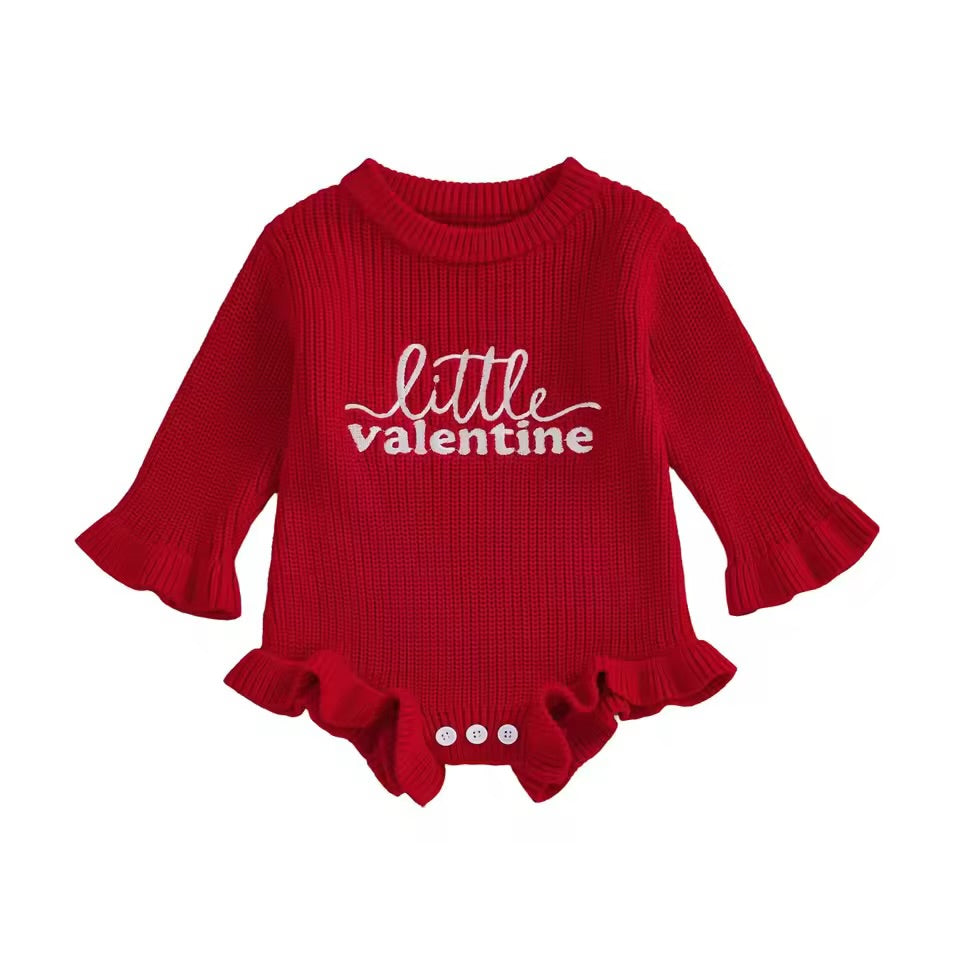Little Valentine Knit Long Sleeve Romper (Red)