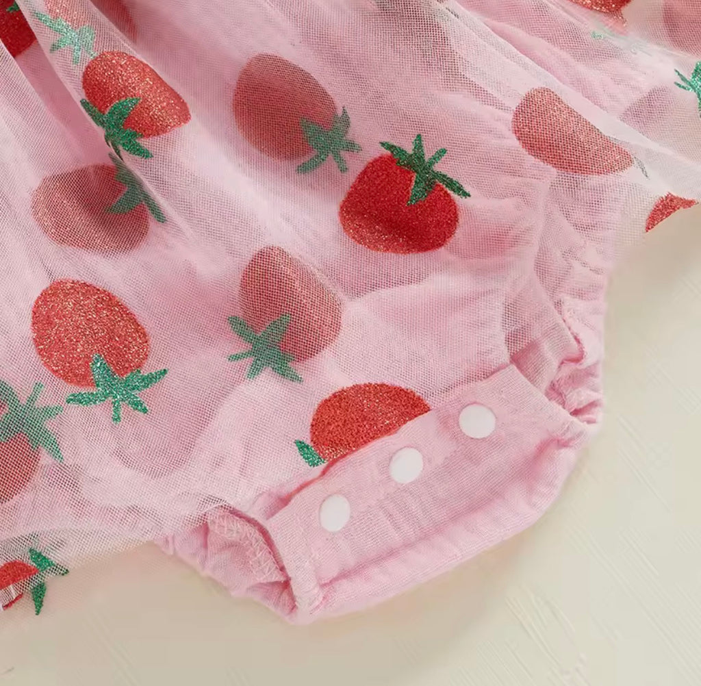 Zora ‘One’ First Birthday Tulle Dress - Strawberry