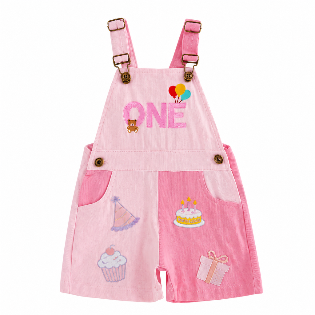 Pink “ONE” Birthday Overall Romper