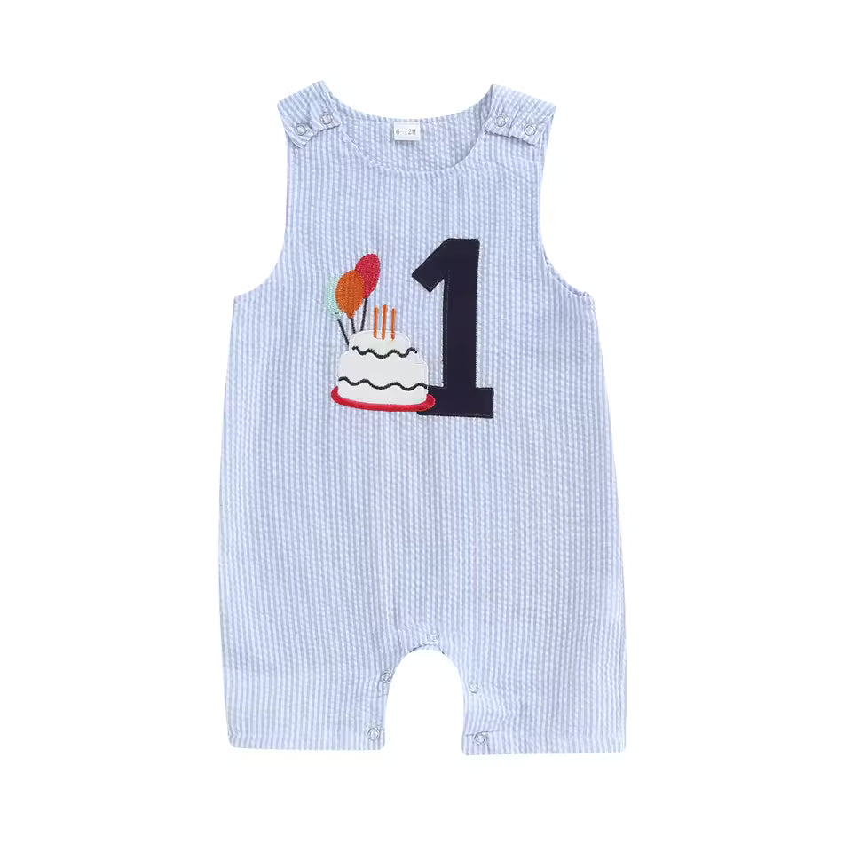 Callum Boys First Birthday Romper - Blue | Cake