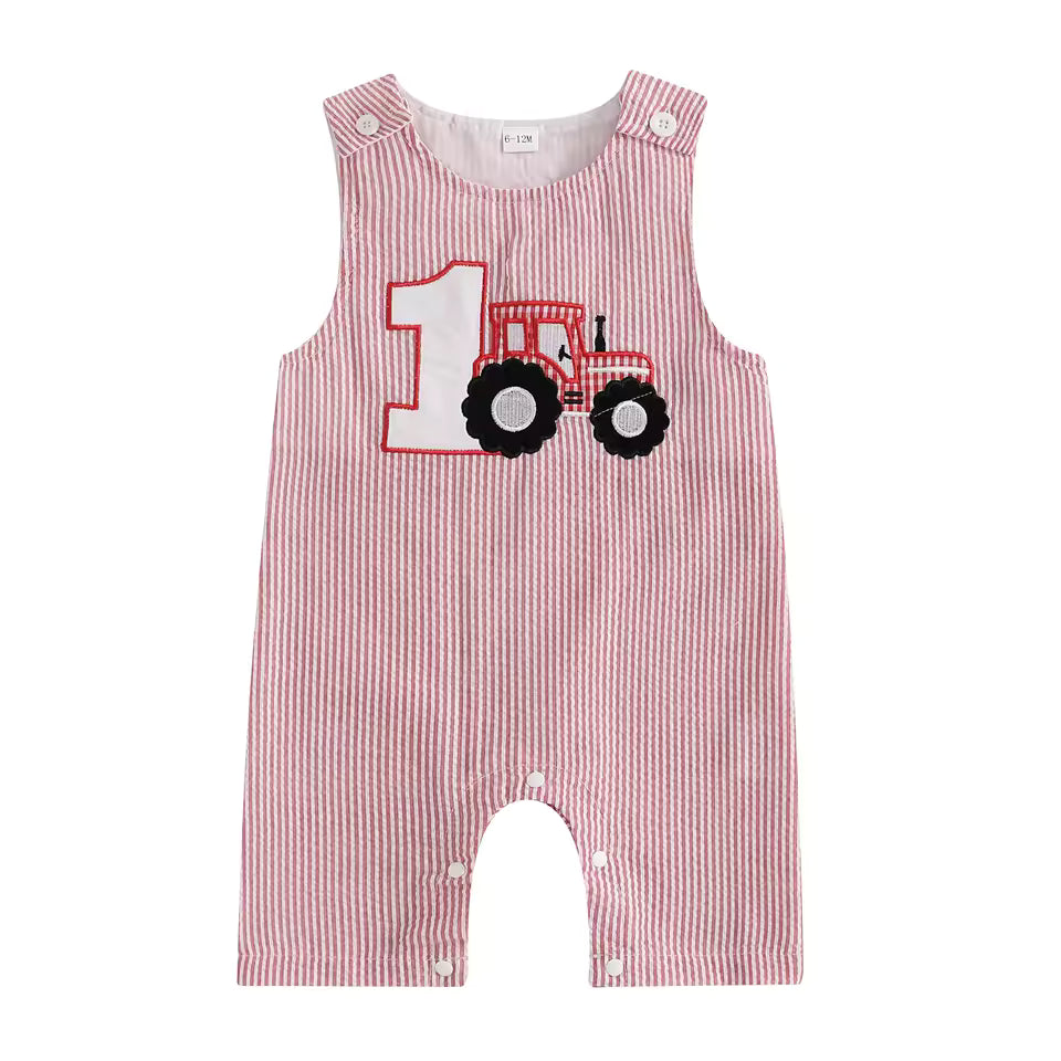 Callum Boys First Birthday Romper - Red | Tractor