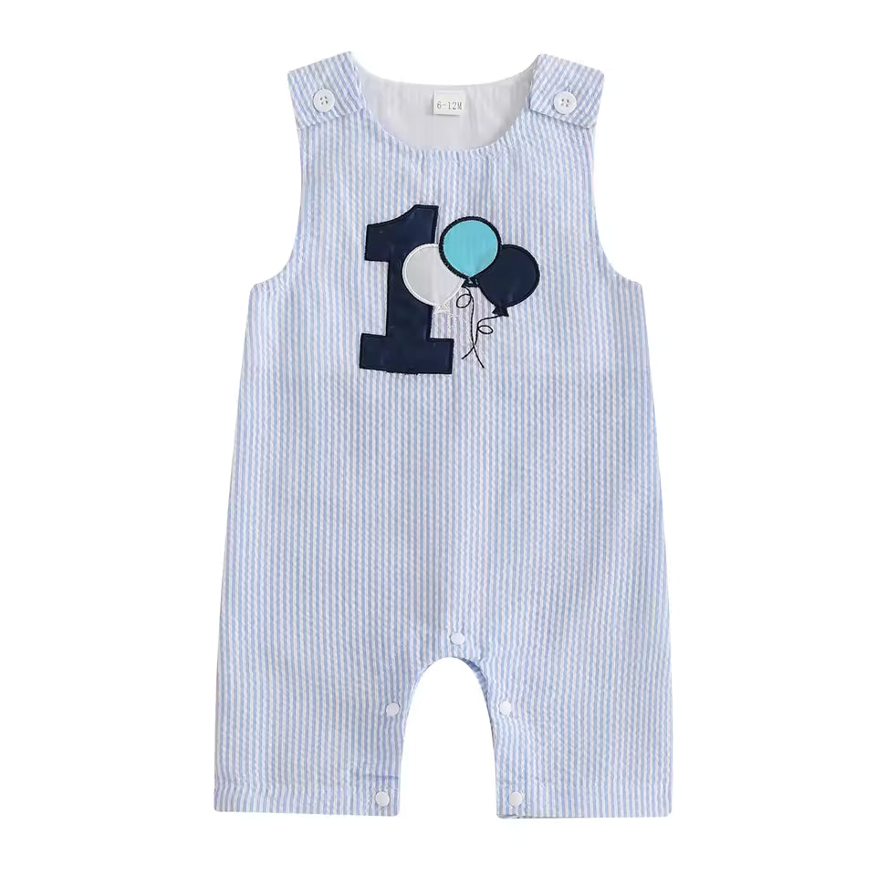 Callum Boys First Birthday Romper - Blue | Balloon
