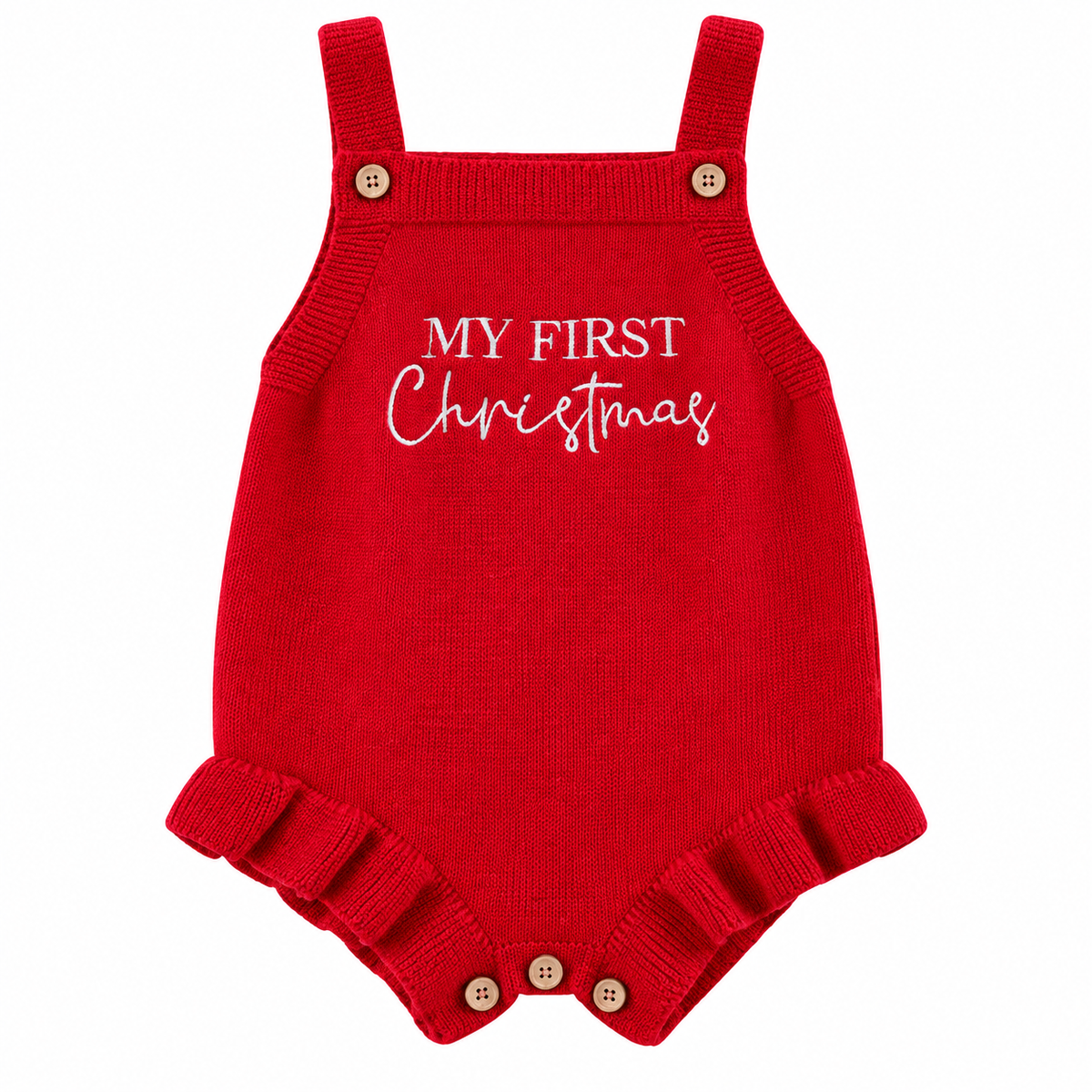 My First Christmas Baby Romper – Red Knitted Christmas Outfit