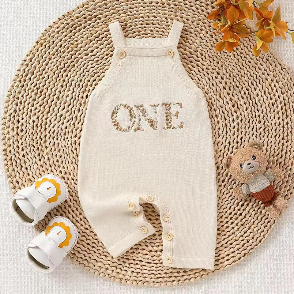 Liam & Lou Unisex One Birthday Knit Romper – Autumn First Birthday Outfit