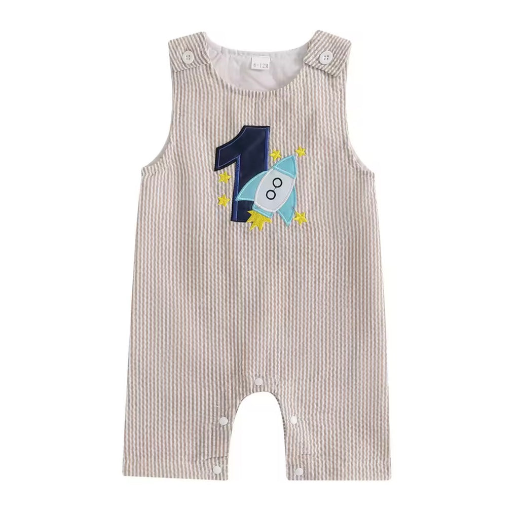 Callum Boys First Birthday Romper - Beige | Rocket