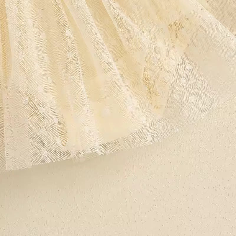 Maddy First Birthday Polkadot Tulle Dress - Beige