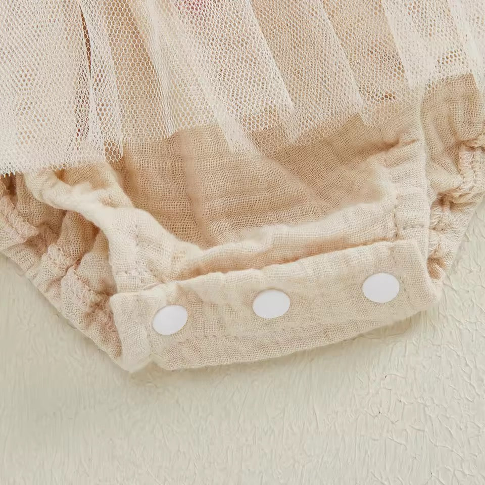 Zoe First Birthday Long Sleeve Tutu Romper/Dress - Biege