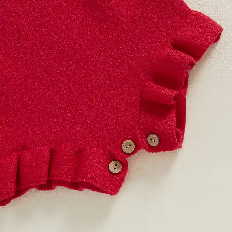 My First Christmas Baby Romper – Red Knitted Christmas Outfit