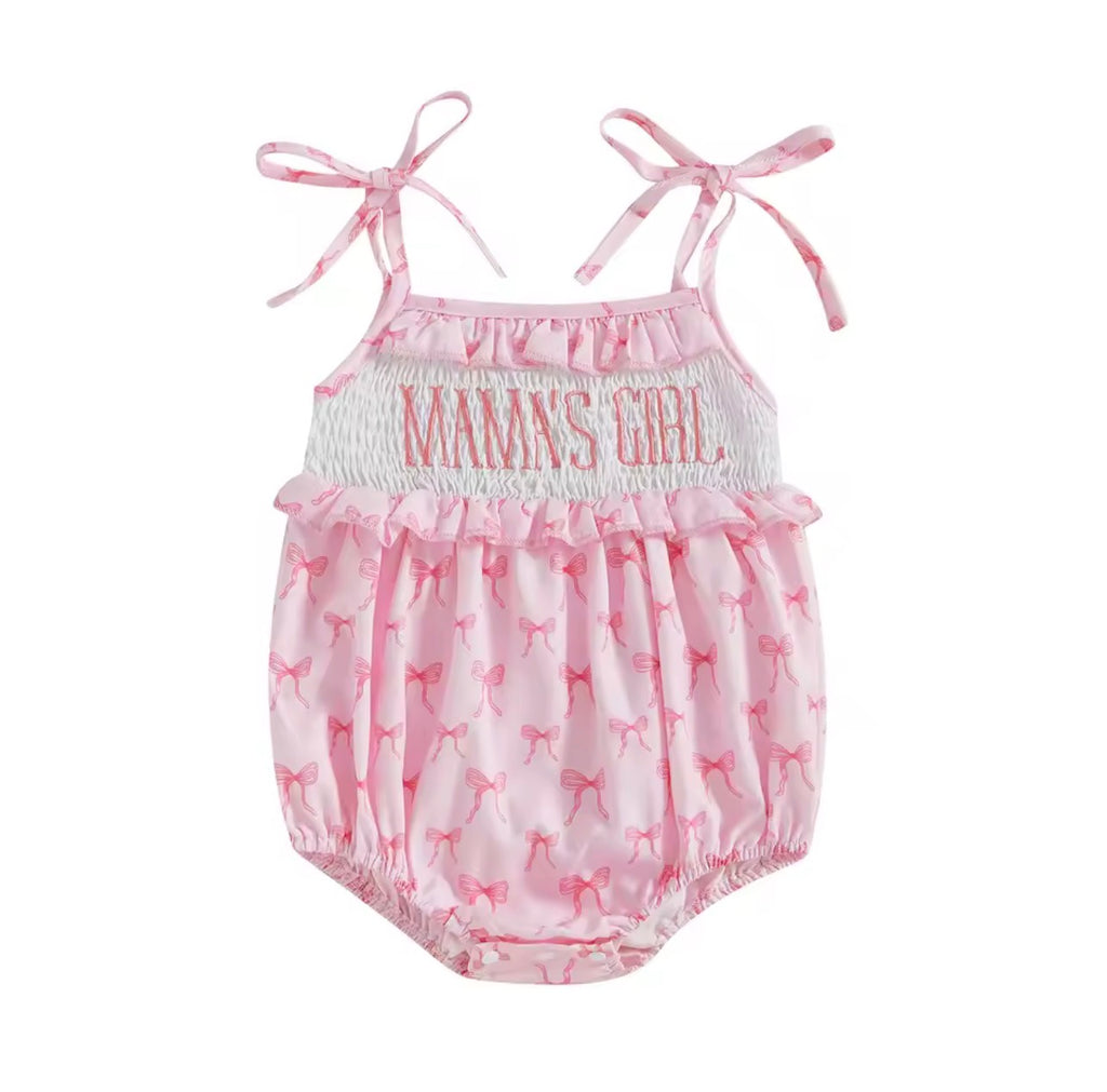 Lola Mama’s Girl Pink Bow Smocked Romper