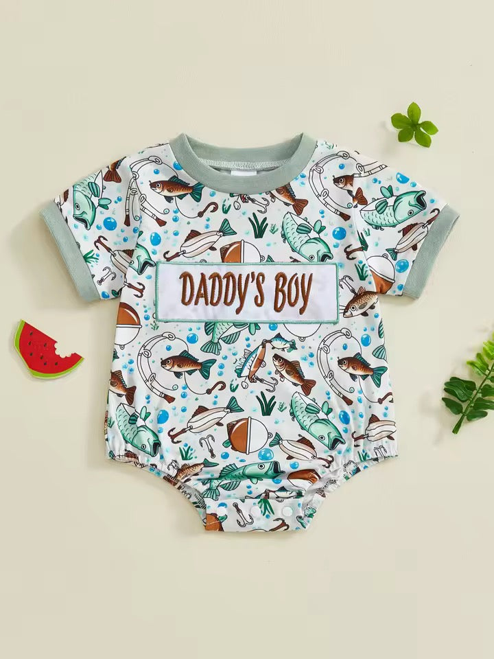 Cooper Daddy’s Boy Fishing Romper – Baby Boy Milestone Outfit