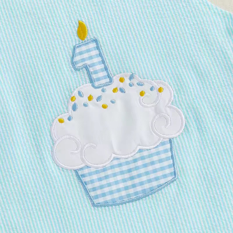 Lachlan Cupcake First Birthday Romper - Sky Blue