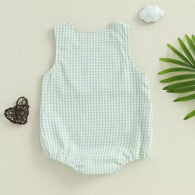 Cooper Mama’s Boy Gingham Romper – Baby Boy Milestone Outfit