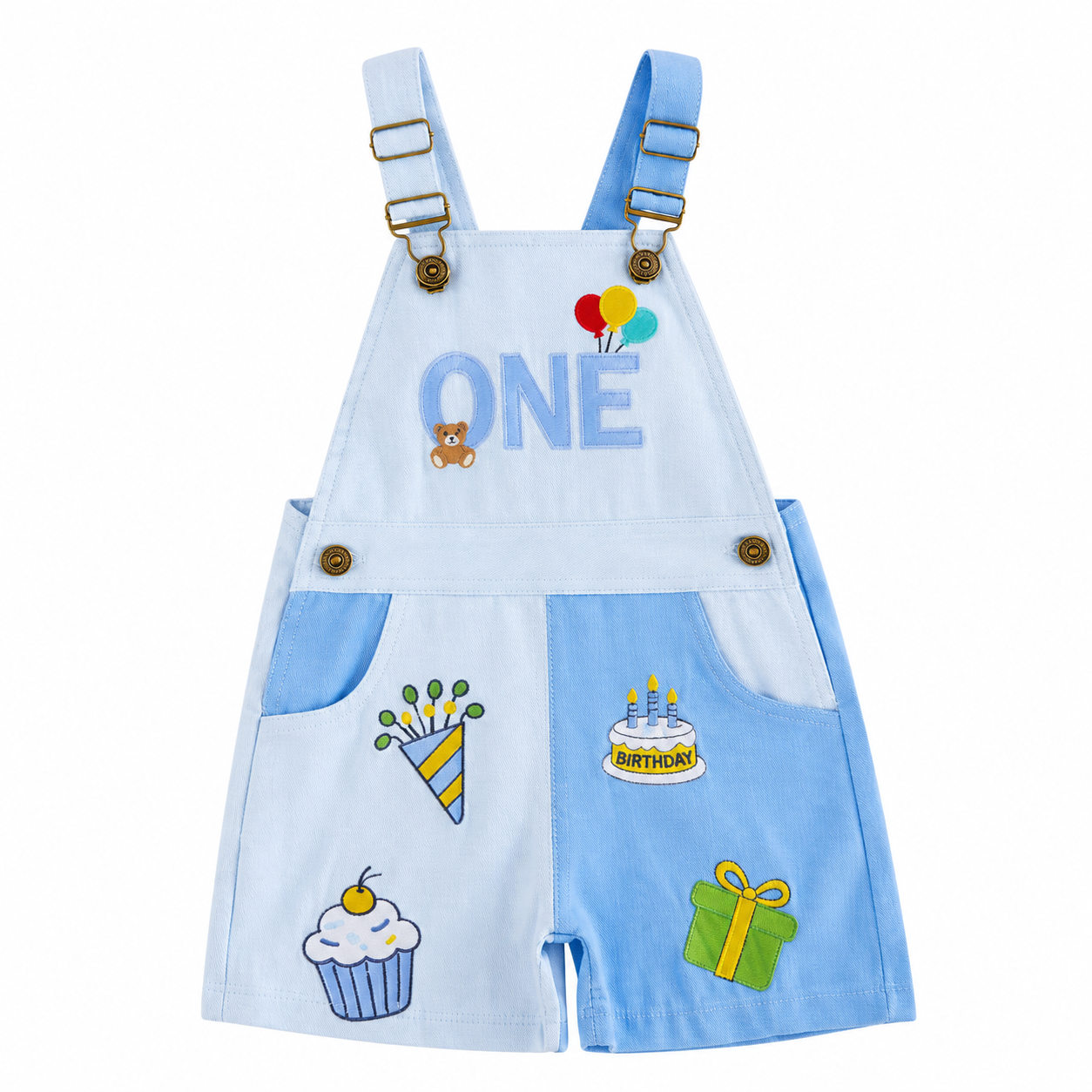 Blue “ONE” Birthday Overall Romper