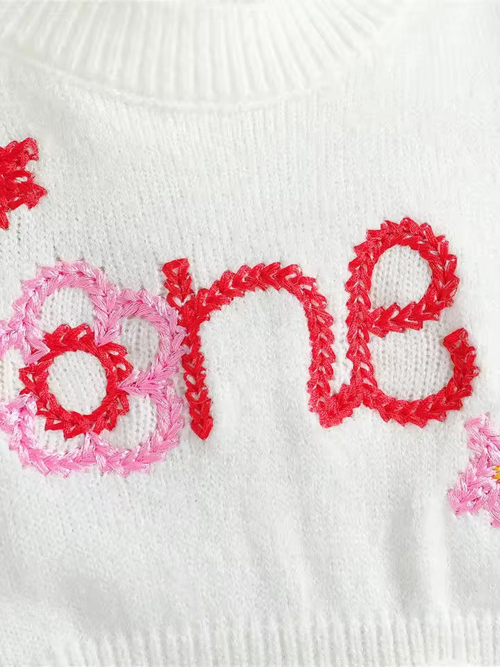 Anna “One” Autumn Birthday Knit Romper – Baby Girl First Birthday Outfit