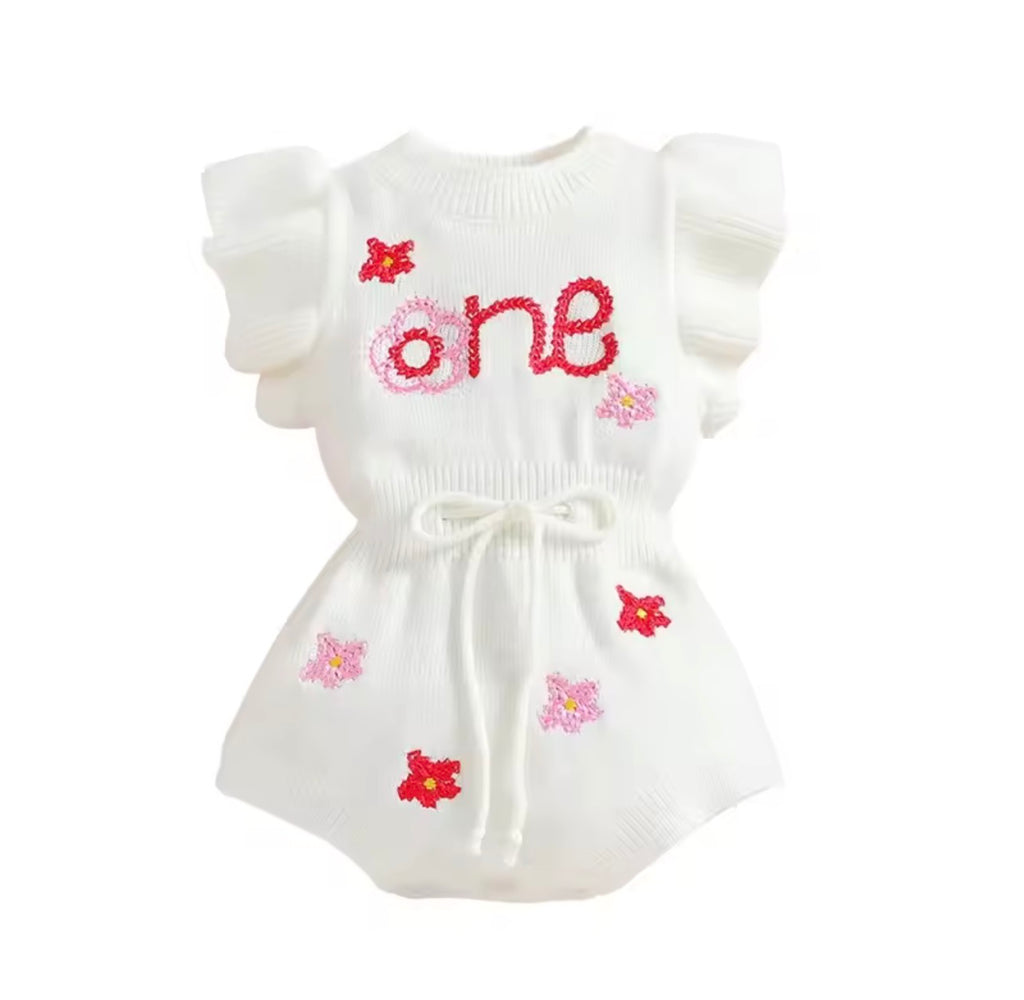 Anna “One” Autumn Birthday Knit Romper – Baby Girl First Birthday Outfit