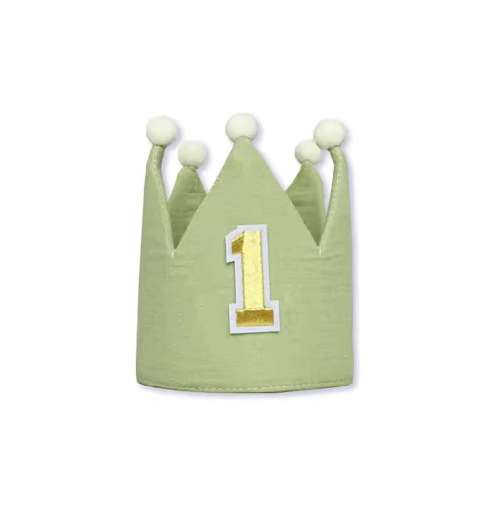 Sage Green First Birthday Crown | Neutral Baby Birthday Party Hat