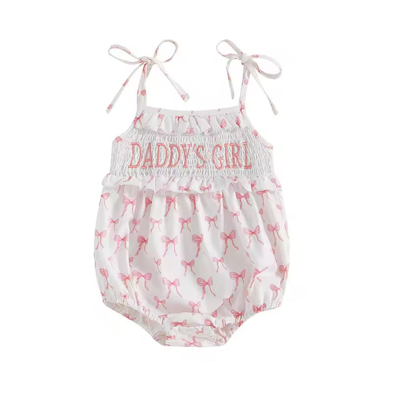 Lola Daddy’s Girl + Mama’s Girl Pink Bow Smocked Romper Set