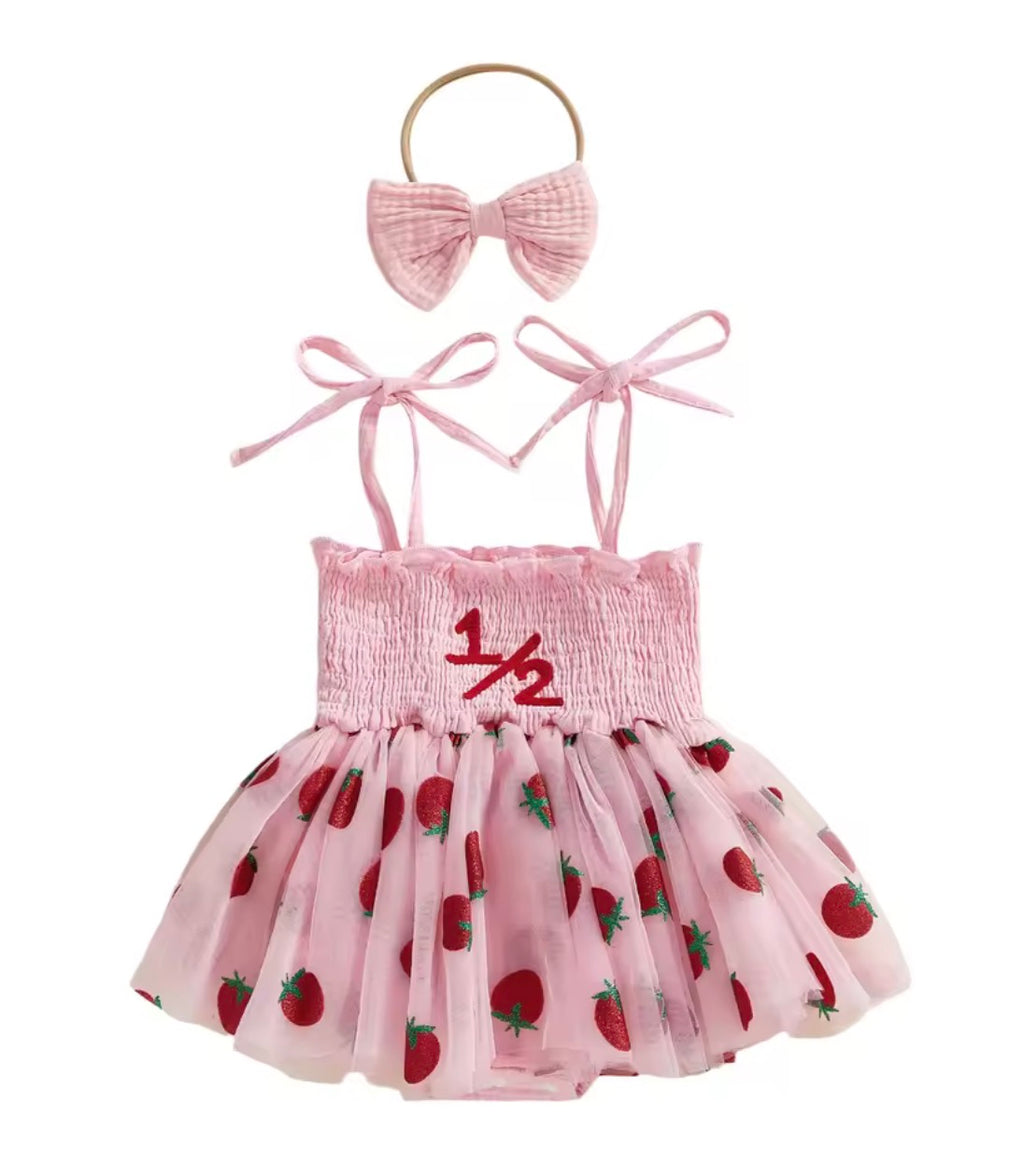 Zora ‘1/2’ Birthday Tulle Dress - Strawberry