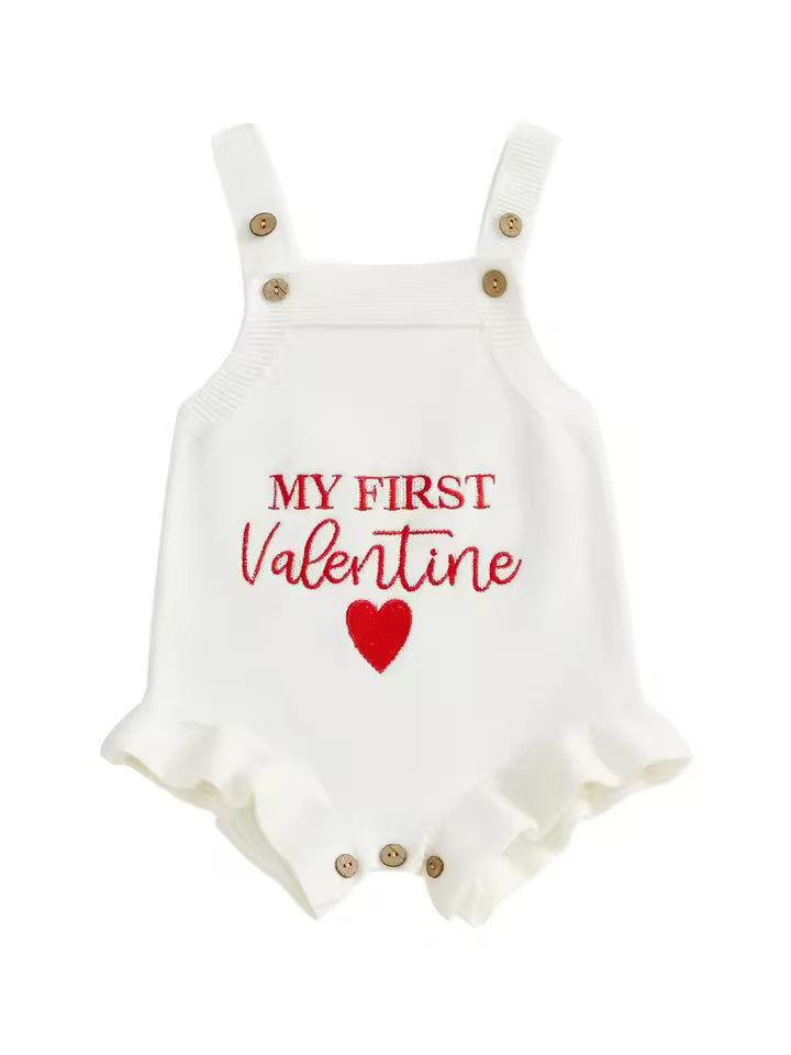 My First Valentine Knit Romper (White)