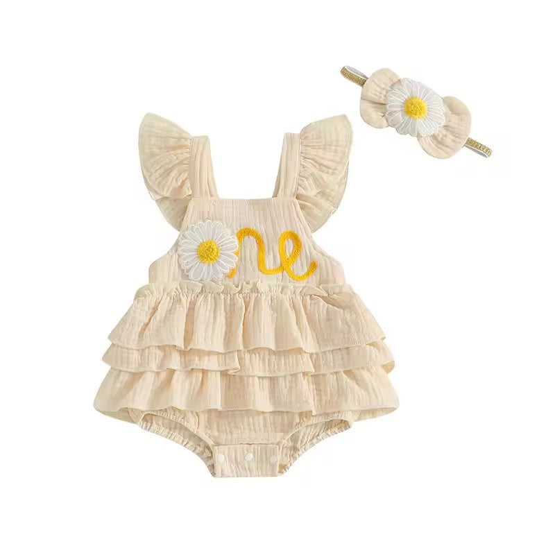 Bambi 'One' First Birthday Romper - Beige