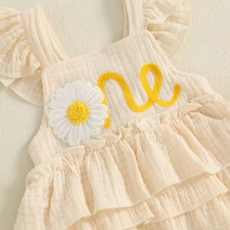 Bambi 'One' First Birthday Romper - Beige