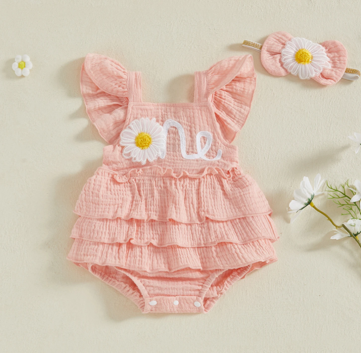 Bambi 'One' First Birthday Romper - Peach
