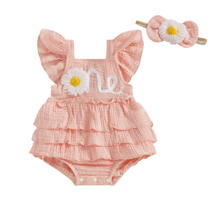 Bambi 'One' First Birthday Romper - Peach