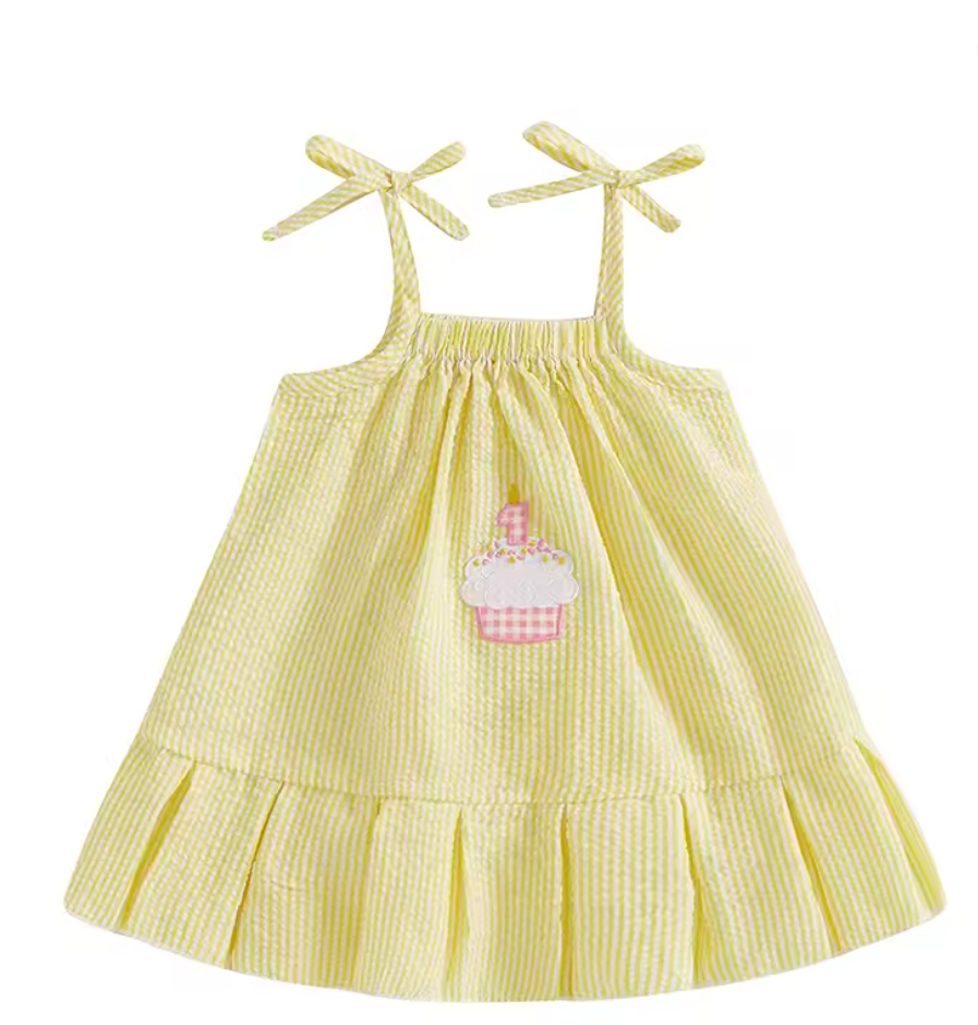 Jena Cupcake First Birthday Dress - Yellow